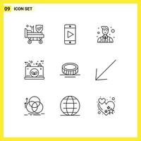 Stock Vector Icon Pack mit 9 Zeilen Zeichen und Symbolen für Münze elektrische Avatar Power Eco editierbare Vektordesign-Elemente