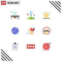 Stock Vector Icon Pack mit 9 Zeilenzeichen und Symbolen für Emotionen Netzwerkstrategie Lösung Connectivity Computing editierbare Vektordesign-Elemente