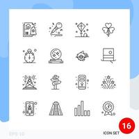 Mobile Interface Gliederungssatz von 16 Piktogrammen von bearbeitbaren Vektordesign-Elementen der Natur, Blumen, glückliche Flora, Spielzeug vektor