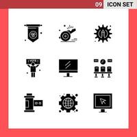 9 universell fast glyf tecken symboler av tåg skola penna utbildning rösta redigerbar vektor design element