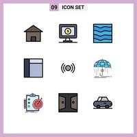 Gruppe von 9 modernen Filledline-Flachfarben, die für Signale festgelegt werden Grundlegende Naturlayoutwellen editierbare Vektordesignelemente vektor