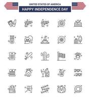 USA Lycklig oberoende dag piktogram uppsättning av 25 enkel rader av bricka parad fågel musik trumma redigerbar USA dag vektor design element