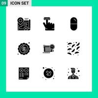 Gruppe von 9 soliden Glyphen Zeichen und Symbolen für bearbeitbare Vektordesign-Elemente für Dateijahr-Dope-Sticker-Etiketten vektor