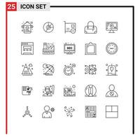 Stock Vector Icon Pack mit 25 Zeilen Zeichen und Symbolen für Computer Bag Graph PCI-Geräte editierbare Vektordesign-Elemente