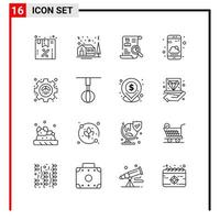 16 allgemeine Symbole für Website-Design Print und mobile Apps 16 Gliederungssymbole Zeichen isoliert auf weißem Hintergrund 16 Icon Pack vektor