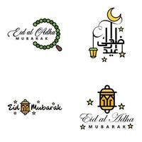 eid mubarak handschriftliche beschriftungsvektorpackung mit 4 kalligrafien mit sternen isoliert auf weißem hintergrund für ihr design vektor