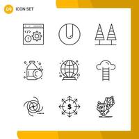 9 Icon Set Line Style Icon Pack Umrisssymbole isoliert auf weißem Hintergrund für responsives Website-Design vektor