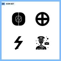 4 ikoner fast stil kreativ glyf symboler svart fast ikon tecken isolerat på vit bakgrund vektor