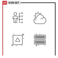Satz von 4 Vektor-Filledline-Flachfarben auf Raster für Fähigkeiten Sonne Mensch Wolke Pfeil editierbare Vektordesign-Elemente vektor