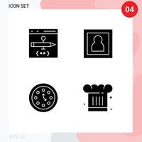 Satz von 4 kommerziellen Solid-Glyphen-Paket für App-Uhr entwickeln Fotograf Datum editierbare Vektor-Design-Elemente vektor