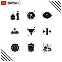 Pixle Perfekter Satz von 9 soliden Symbolen Glyphen-Icon-Set für die Gestaltung von Websites und die Schnittstelle für mobile Anwendungen vektor