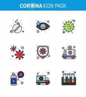 Corona-Virus-Prävention covid19-Tipps zur Vermeidung von Verletzungen 9 gefülltes flaches Farbsymbol für die Präsentation Krankheit Covid-Grippe-Coronavirus-Virus Virus-Coronavirus 2019nov-Krankheitsvektor-Designelemente vektor