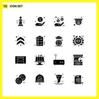 16 Symbolsatz einfache solide Symbole Glyphenzeichen auf weißem Hintergrund für Website-Design, mobile Anwendungen und Printmedien vektor