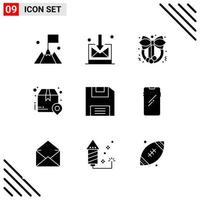 Pixle Perfekter Satz von 9 soliden Symbolen Glyphen-Icon-Set für die Gestaltung von Websites und die Schnittstelle für mobile Anwendungen vektor