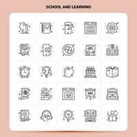 Umriss 25 Schule und Lernen Icon Set Vektor Linienstil Design schwarze Icons Set lineares Piktogrammpaket Web und mobile Geschäftsideen entwerfen Vektorillustration