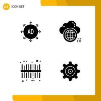 4 Icon Set Solid Style Icon Pack Glyphensymbole isoliert auf weißem Hintergrund für responsives Website-Design vektor