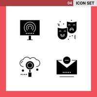 4 solides Glyphen-Konzept für mobile Websites und Apps Desktop-Drama Signal Face Engine editierbare Vektordesign-Elemente vektor