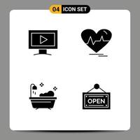 benutzeroberflächenpaket mit grundlegenden soliden glyphen von monitor clean ekg pulse open editable vector design elements