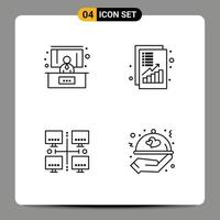 uppsättning av 4 modern ui ikoner symboler tecken för konferens lan analys pengar nätverk redigerbar vektor design element