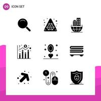 Glyphen-Icon-Set-Paket mit 9 soliden Icons isoliert auf weißem Hintergrund für reaktionsschnelles Website-Design, Druck und mobile Anwendungen vektor