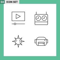 Gruppe von 4 gefüllten flachen Farben Zeichen und Symbolen für Kinotasche Schach Sonne Schicht 1 editierbare Vektordesign-Elemente vektor