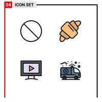 4 kreativ ikoner modern tecken och symboler av annullera video croissant måltid ambulans redigerbar vektor design element
