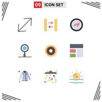 Stock Vector Icon Pack mit 9 Zeilen Zeichen und Symbolen für Bildcollage Business Süßigkeiten Donut editierbare Vektordesign-Elemente