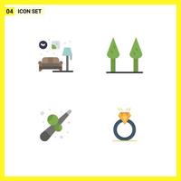 Stock Vector Icon Pack mit 4 Zeilenzeichen und Symbolen für Heimspiele Klumpen Billard Diamant editierbare Vektordesign-Elemente