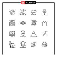 Stock Vector Icon Pack mit 16 Linienzeichen und Symbolen für den Aufbau von Life Medical City Shop editierbare Vektordesign-Elemente
