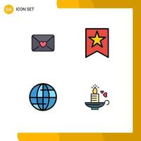 4 kreativ ikoner modern tecken och symboler av post ljus bokmärke global hjärta redigerbar vektor design element