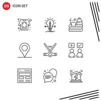 9 kreative Symbole, moderne Zeichen und Symbole des Eissport-Pin-Bleistift-Location-Spiels, editierbare Vektordesign-Elemente vektor
