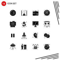 16 kreative Symbole, moderne Zeichen und Symbole der Kamera, Mikrofon, Mond, Journalistenschule, editierbare Vektordesign-Elemente vektor