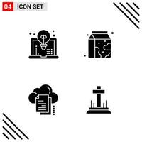 Pixel perfektes Set aus 4 soliden Symbolen Glyphen-Icon-Set für die Gestaltung von Websites und die Schnittstelle für mobile Anwendungen vektor