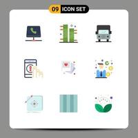uppsättning av 9 vektor platt färger på rutnät för telefon Kontakt växt kommunikation skåpbil redigerbar vektor design element