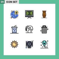 Stock Vector Icon Pack mit 9 Zeilenzeichen und Symbolen für Cola zum Mitnehmen Pay Pottery India editierbare Vektordesign-Elemente