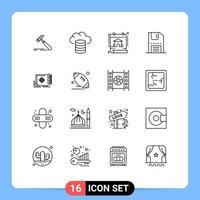 16 kreativ ikoner modern tecken och symboler av prestation gränssnitt kalender diskett skiva redigerbar vektor design element