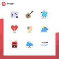 9 universell platt Färg tecken symboler av tycka om hjärta musik webb internet redigerbar vektor design element