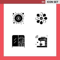 Solide Glyphenpackung mit 4 universellen Symbolen für Finanzen, Frühlingsziel, Sonnenblume, Innenraum, bearbeitbare Vektordesign-Elemente vektor
