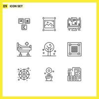 Stock Vector Icon Pack mit 9 Zeilenzeichen und Symbolen für Naturkrankenhausgrafiken Bettenliste editierbare Vektordesign-Elemente