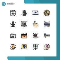 Piktogramm-Set aus 16 einfachen, flachen, farbgefüllten Linien von Pflanzenkaktus-App-Pizza-Update editierbaren kreativen Vektordesign-Elementen vektor