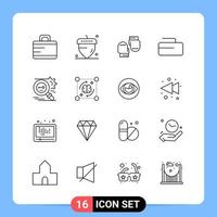 16-zeiliges schwarzes Symbolpaket Umrisssymbole für mobile Apps isoliert auf weißem Hintergrund 16 Symbole festgelegt vektor