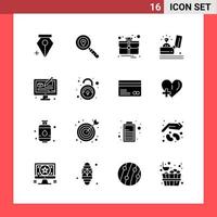 16 Icon-Pack-Glyphensymbole im soliden Stil auf weißem Hintergrund, einfache Zeichen für die allgemeine Gestaltung vektor