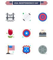 4:e juli USA Lycklig oberoende dag ikon symboler grupp av 9 modern flats av män USA fest amerikansk medalj redigerbar USA dag vektor design element