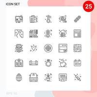 universelle Symbolsymbole Gruppe von 25 modernen Linien von Set-Seil-Thermometer-Internet-Detektor editierbare Vektordesign-Elemente vektor