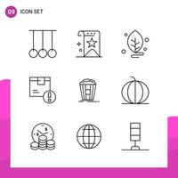 Outline Icon Set Packung mit 9 Zeilensymbolen isoliert auf weißem Hintergrund für reaktionsfähiges Website-Design, Druck- und mobile Anwendungen vektor