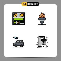 4 Benutzeroberfläche Filledline Flat Color Pack mit modernen Zeichen und Symbolen des Designs Autoflamme, die editierbare Vektordesignelemente des Fahrzeugs hält vektor