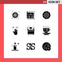 Packung mit 9 modernen Solid-Glyphen-Zeichen und -Symbolen für Web-Printmedien, z vektor