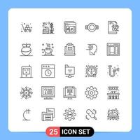 25 linje svart ikon packa översikt symboler för mobil appar isolerat på vit bakgrund 25 ikoner uppsättning vektor