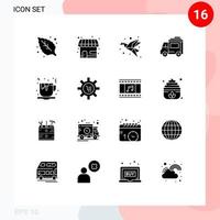 16 thematische Vektor solide Glyphen und editierbare Symbole von Tee Transport Vogel Menschen Bus editierbare Vektordesign-Elemente