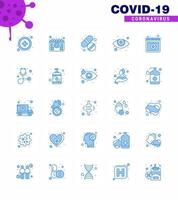 Coronavirus-Prävention Set Icons 25 blaues Symbol wie Diagnose Online-Pille medizinisches Sehvermögen virales Coronavirus 2019nov Krankheitsvektor-Designelemente vektor